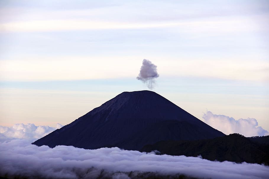 nature, landscape, mountain, clouds, sky, travel, volcano, smoke - physical structure HD wallpaper