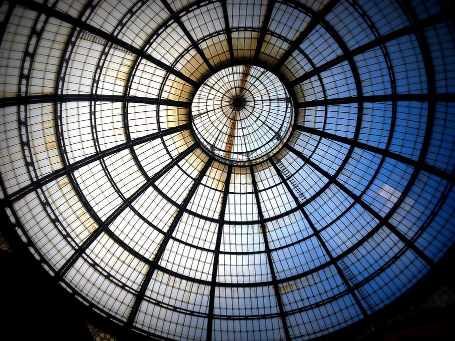 round glass ceiling, window, circle, milan, architecture, design HD wallpaper