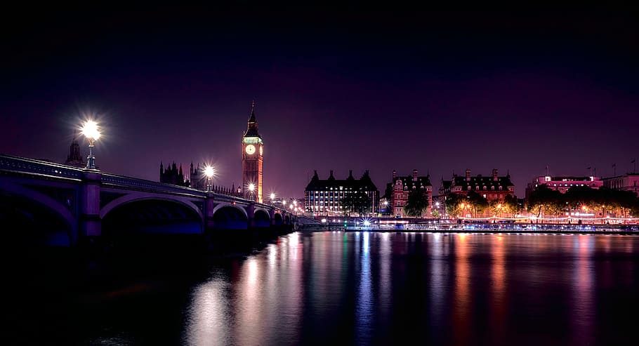 artwork of city and bridge, city building light during nighttime HD wallpaper