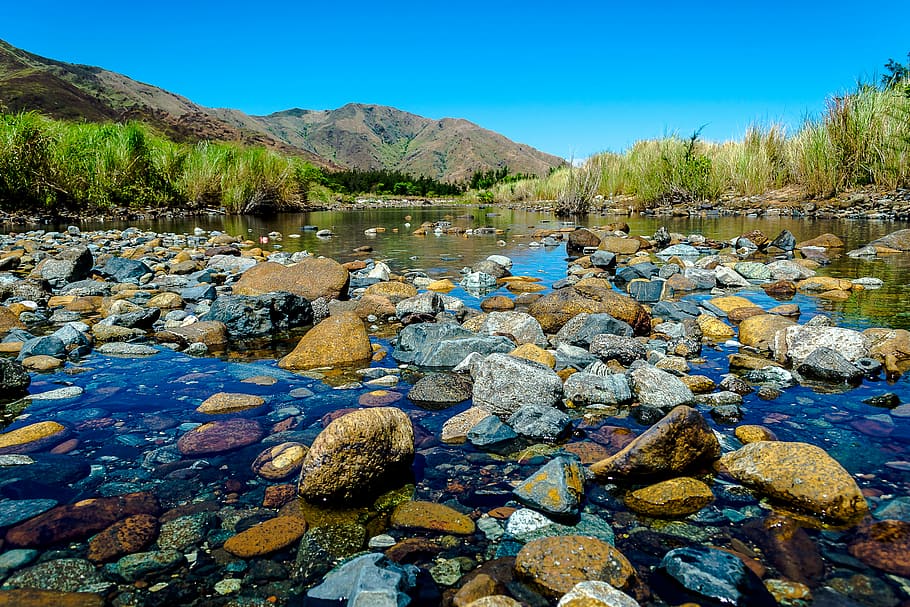lake, river, stones, solid, rock, water, rock - object, scenics - nature HD wallpaper