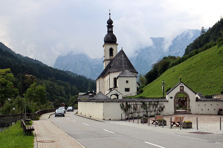 church, house of worship, upper bavaria, ramsau, catholic, architecture, HD wallpaper