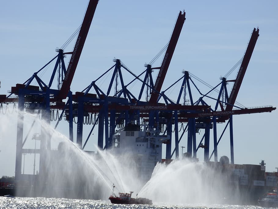hamburg, ship, water, shipyard, harbour cranes, container, port dock HD wallpaper