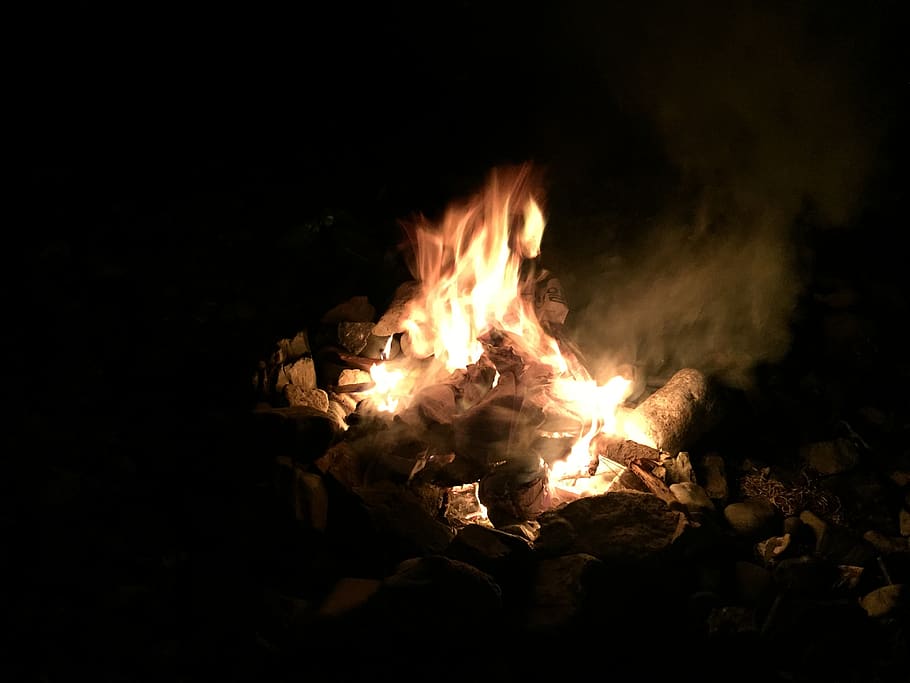 bonfire, modak, camping, heat - temperature, flame, burning, HD wallpaper