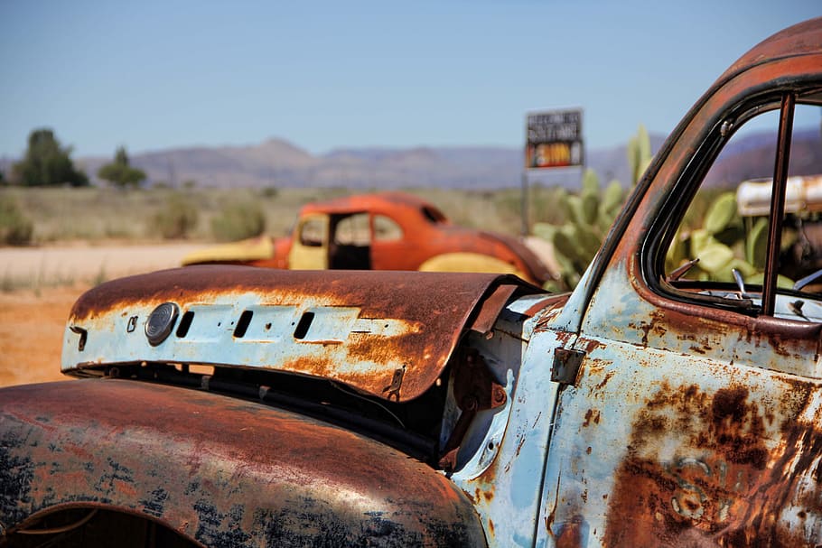 stainless, namibia, scrap, auto, old, rusted, vehicle, oldtimer HD wallpaper