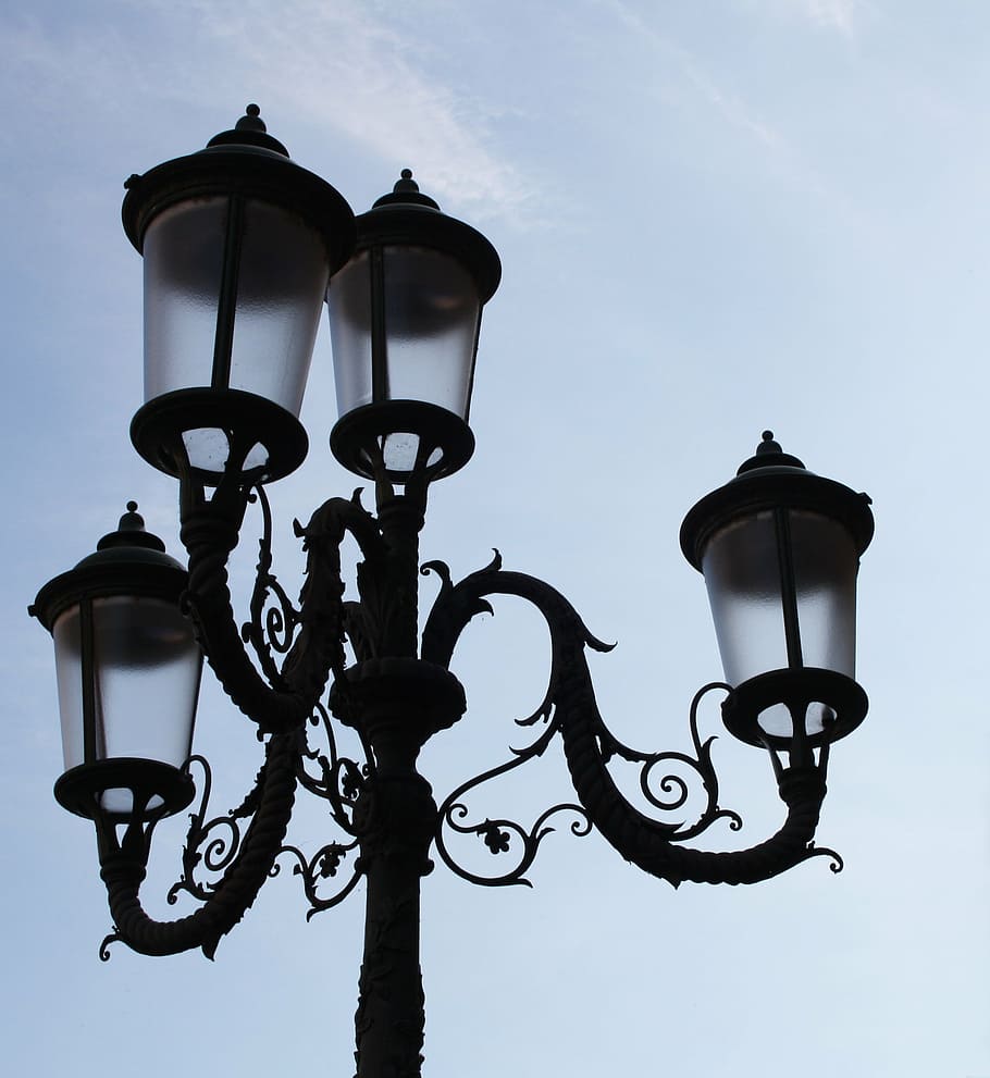 lamppost, light, lighting, city, sky, road, lights, evening HD wallpaper