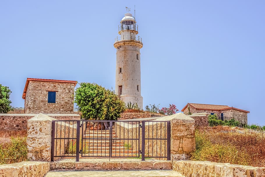 Lighthouse, Architecture, Landmark, building, paphos, cyprus, HD wallpaper