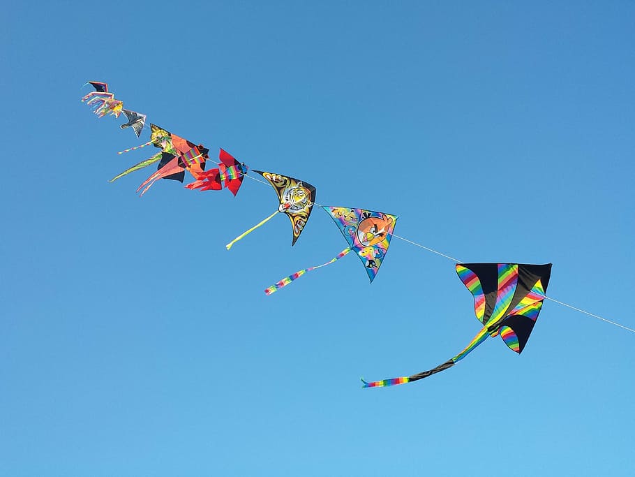 selective focus photograph of kite, sky, kites, dom, wind, flying