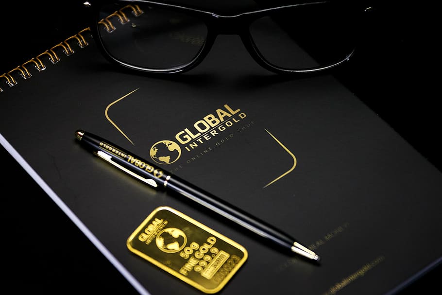 black click pen on Global Intergold book, notebook, eyeglasses, HD wallpaper