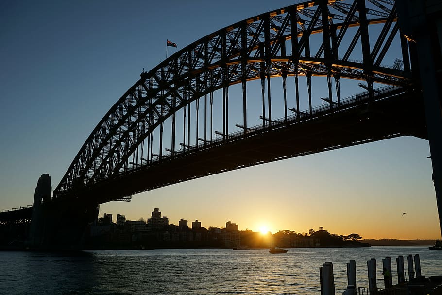 sunrise, sydney, harbour bridge, australia, cityscape, skyline