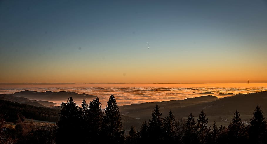 sunset, fog, mood, sky, scenics - nature, beauty in nature HD wallpaper