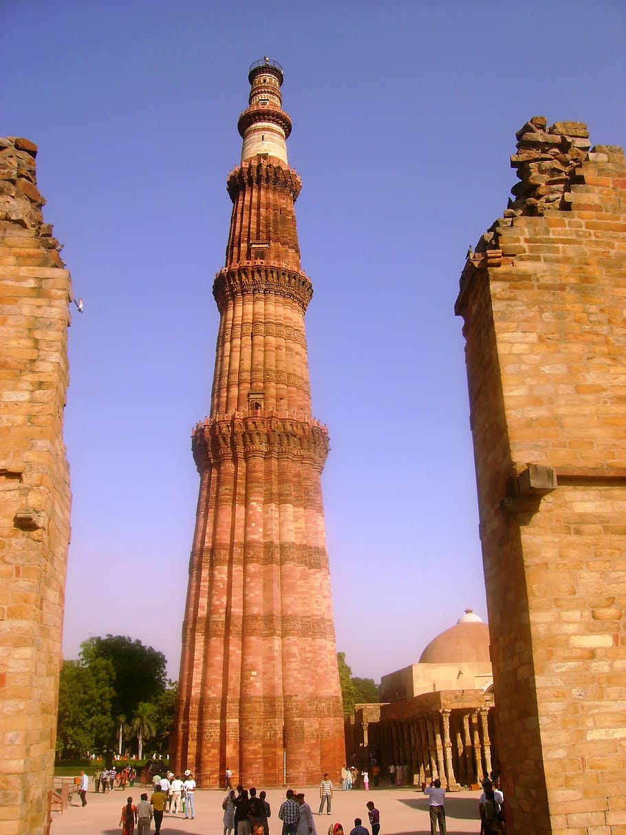 brown stone tower, qutub minar, delhi, india, landmark, culture
