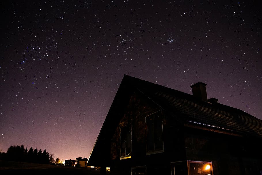 black house under night sky, dark, architecture, building, establishment HD wallpaper