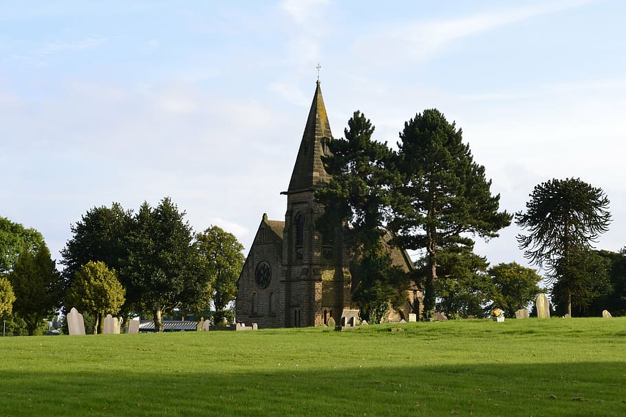 churchyard, scene, graveyard, old, religion, architecture, history HD wallpaper