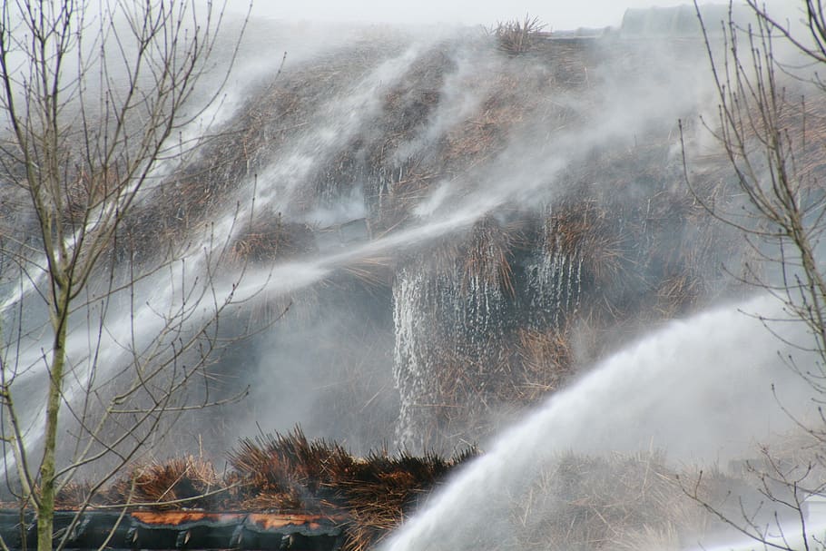 fire, water, scenics - nature, beauty in nature, tree, waterfall HD wallpaper