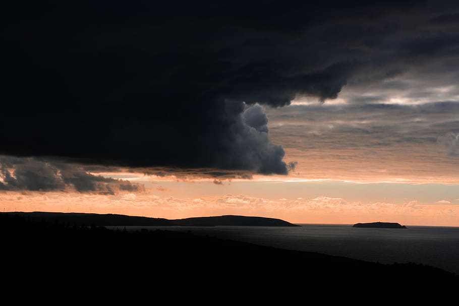 cumulu nimbus clouds over islands, untitled, sunset, sunrise HD wallpaper