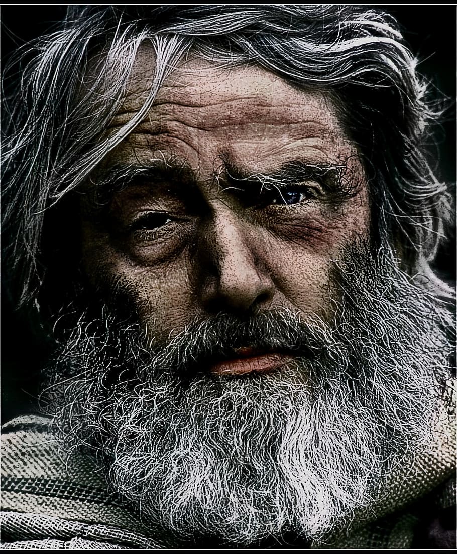man's face, elder, beard, sad, dramatic, person, facial hair HD wallpaper