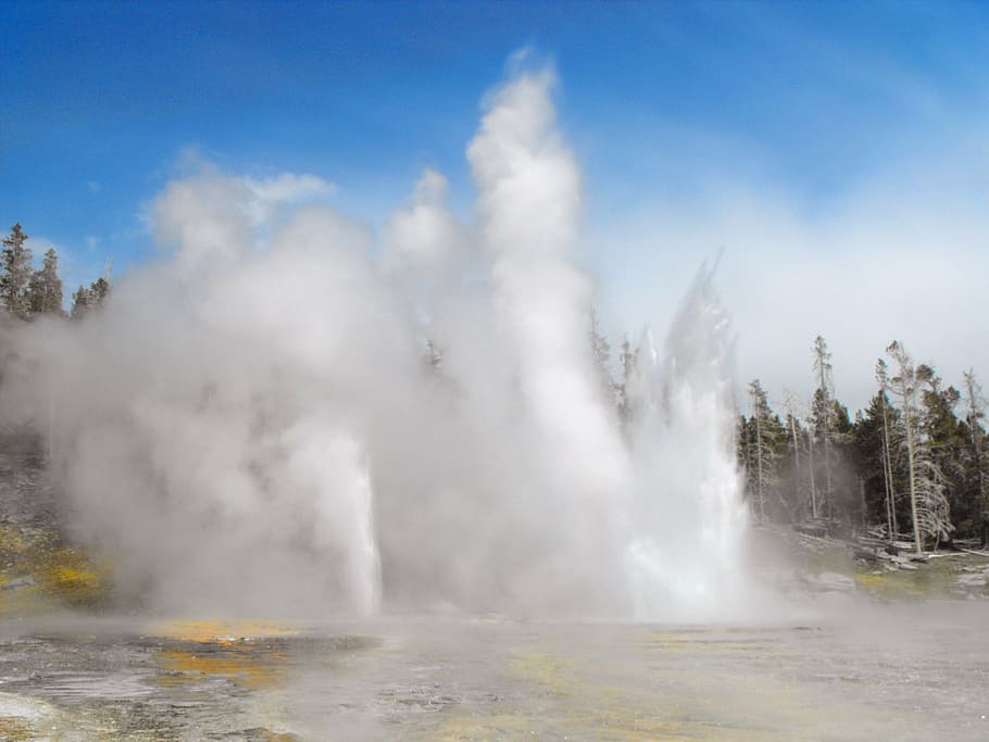 water, up, ground, old, geyser, blue, national, park, landscape HD wallpaper