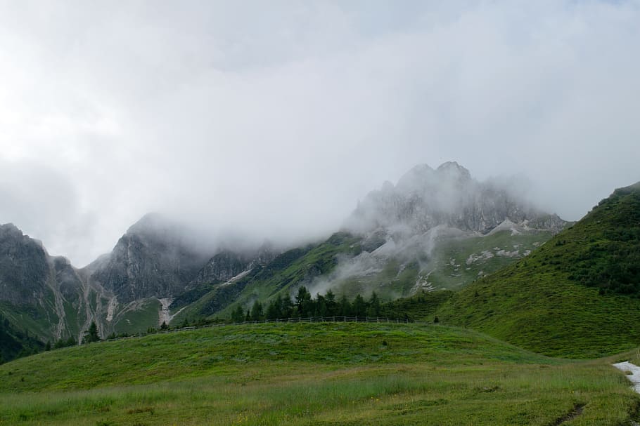 mood, fog, clouds, alpine, landscape, view, mountains, south tyrol HD wallpaper
