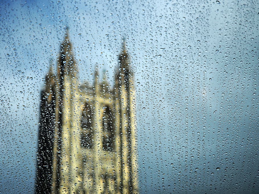 cathedral, rain, tower, window, landmark, architecture, building, HD wallpaper