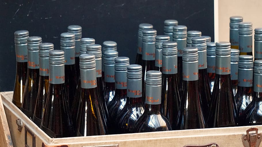 wine, bottles, box, beverages, no people, metal, large group of objects HD wallpaper