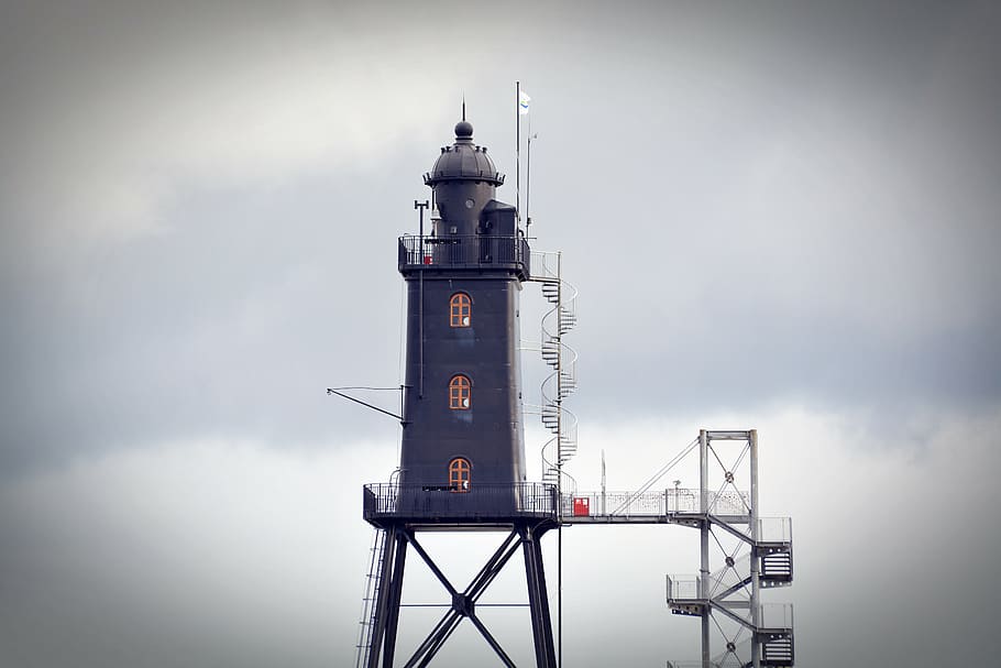 lighthouse, dorum, old lighthouse, historically, tower, sea HD wallpaper