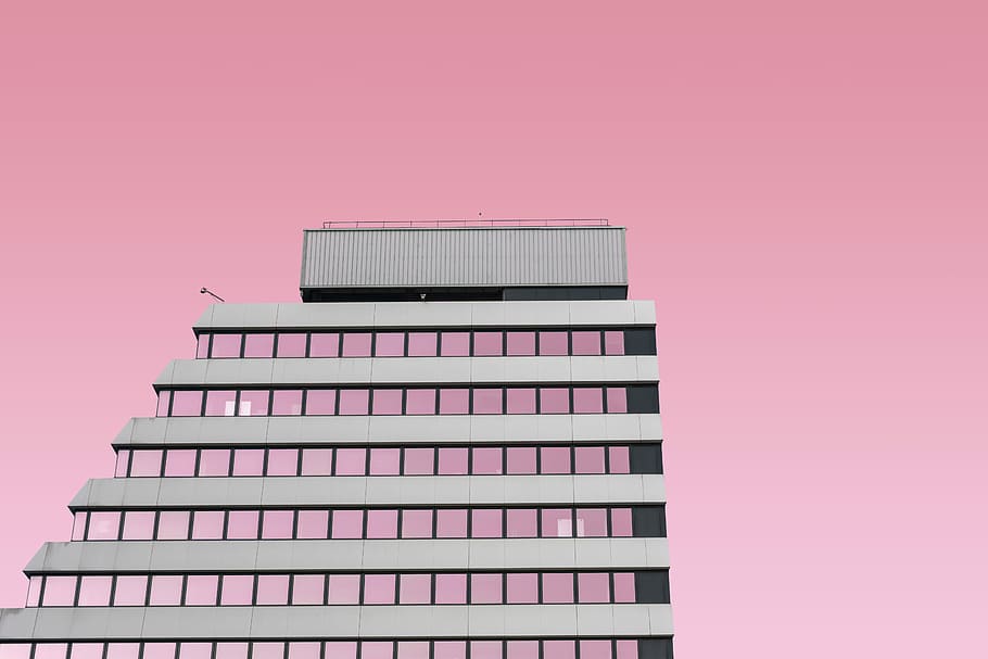 low angle photography of building, closeup photo of gray building HD wallpaper