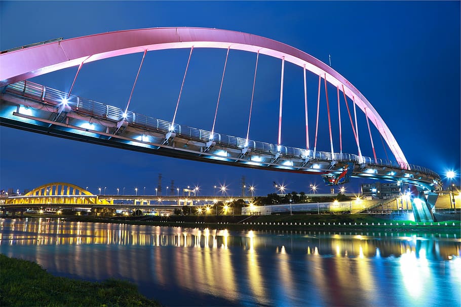 lighted bridge over body of water, distance, photo, enlighten HD wallpaper