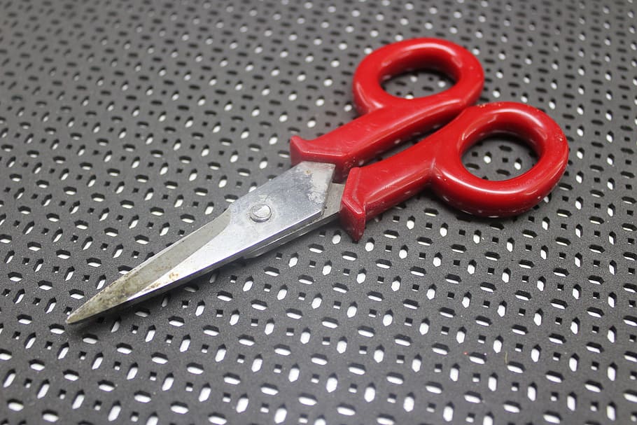 tool, scissors, electrician, red, metal, close-up, no people HD wallpaper