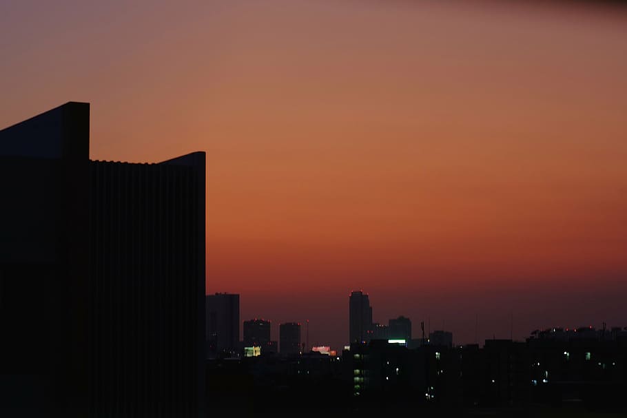 city, evening, big, skyscraper, the evening sky, dusk, building exterior HD wallpaper