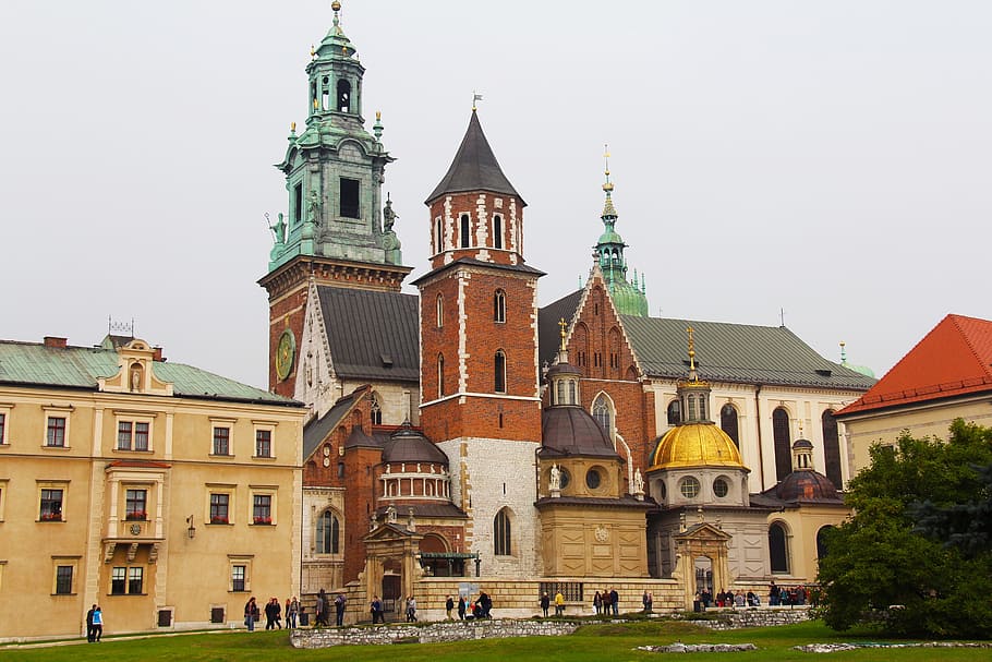 brown and white concrete cathedral, royal, wawel royal castle