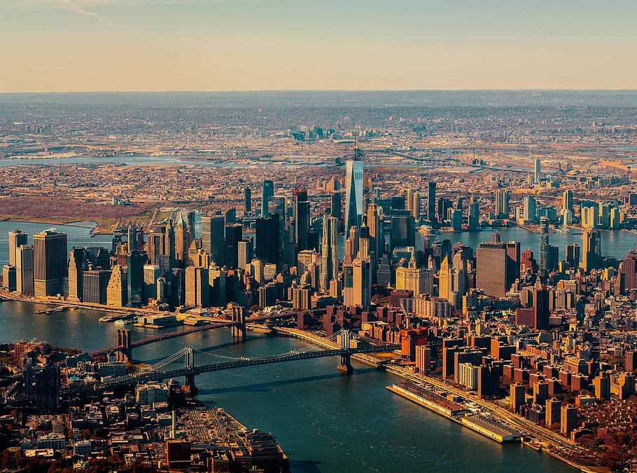 architecture, buildings, infrastructure, blue, sky, horizon HD wallpaper