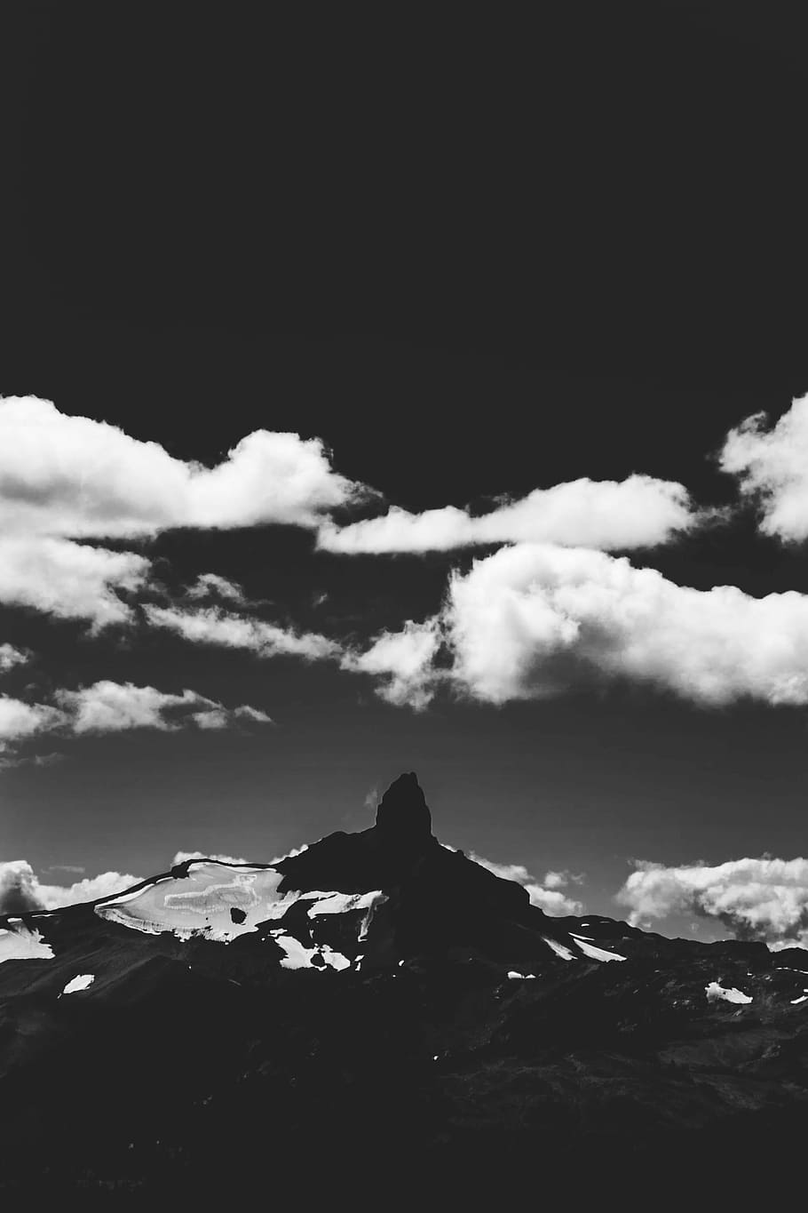 grayscale photography of mountain and clouds, silhouette photo of mountain HD wallpaper