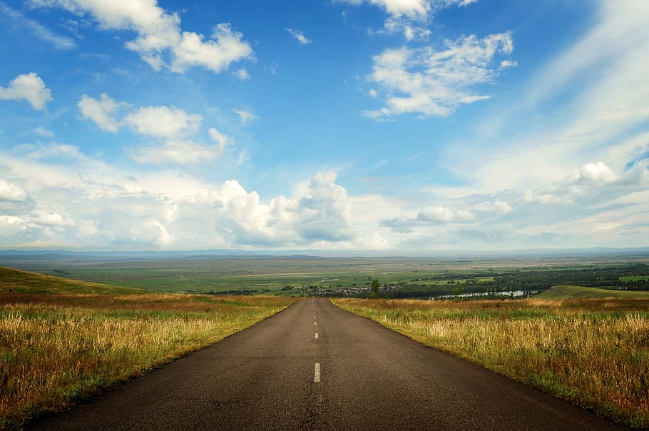 photography of road and field during daytime, concrete road HD wallpaper
