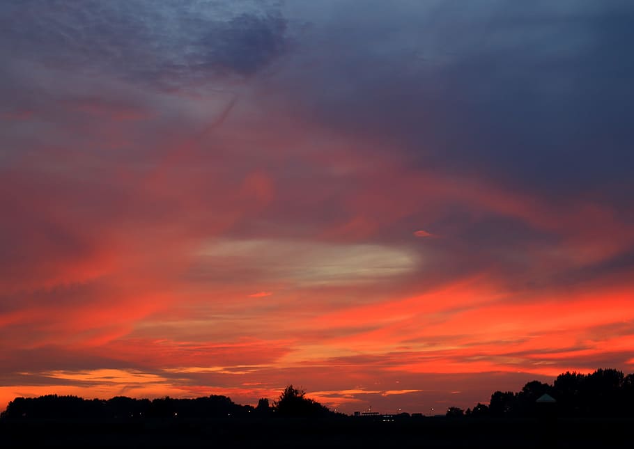 sunset, afterglow, sky, clouds, evening sky, abendstimmung HD wallpaper