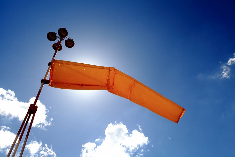 windsock, against light, heliport, sky, cloud - sky, low angle view HD wallpaper