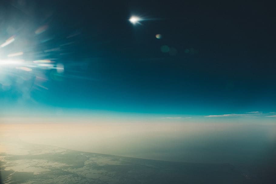 airplane, flying, sky, aerial, view, clouds, night, tranquility HD wallpaper