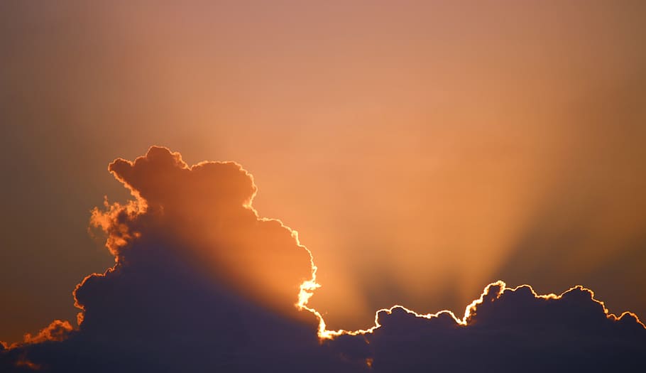 crepuscular rays, sun, sky, clouds, gold sky, dark cloud, cloud - sky HD wallpaper
