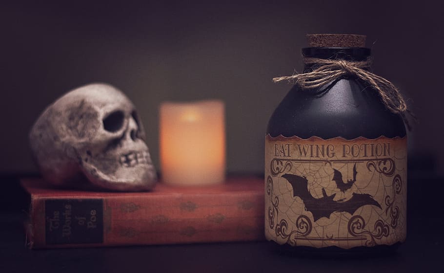 dark, blur, decoration, halloween, book, candle, close -up, container HD wallpaper