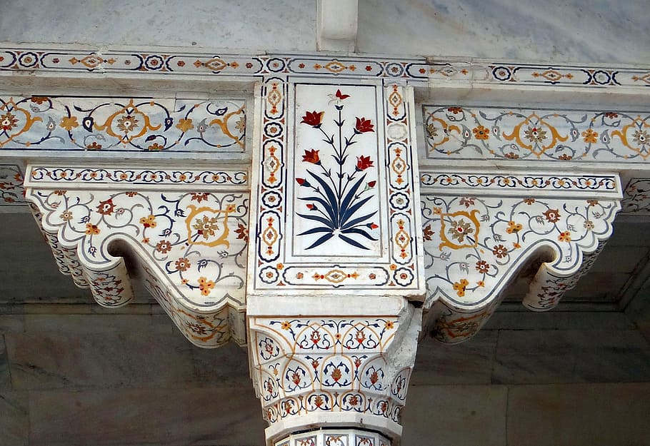 Interior, Marble Inlay, precious stones inlaid, cornice, pillar