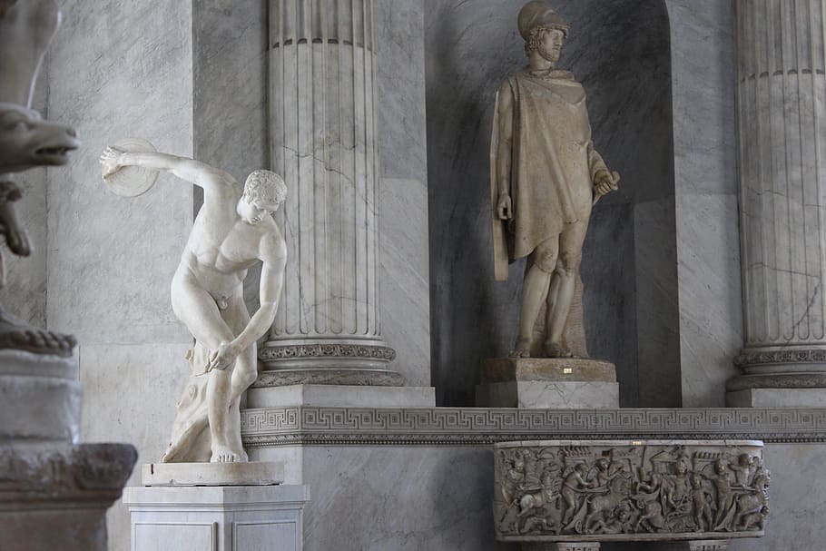 concrete statue of two men, rome, vatican, chapel, marble, italy