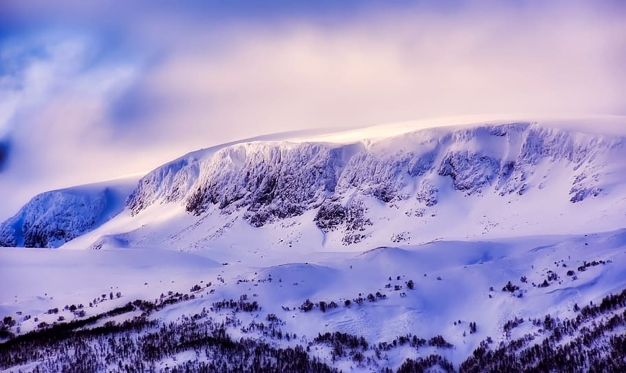 norway, mountains, sky, clouds, winter, snow, landscape, nature HD wallpaper