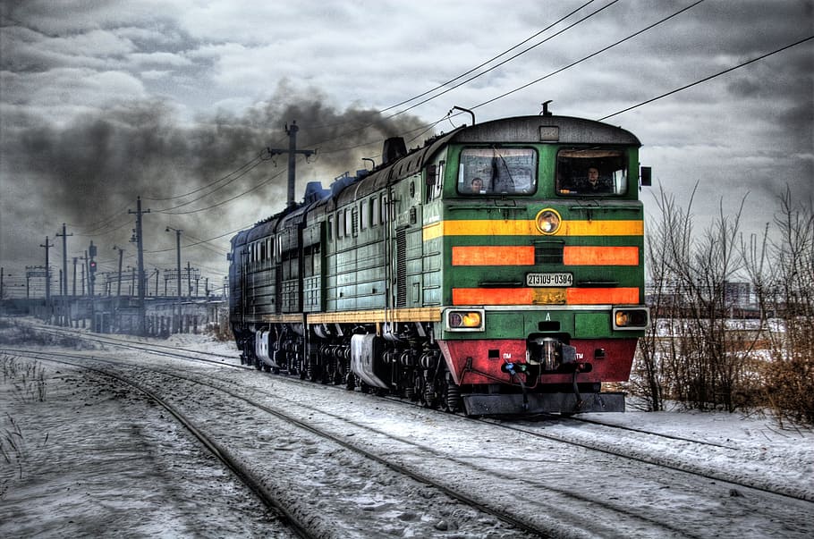 green and orange locomotive taken during daytime, diesel, russia