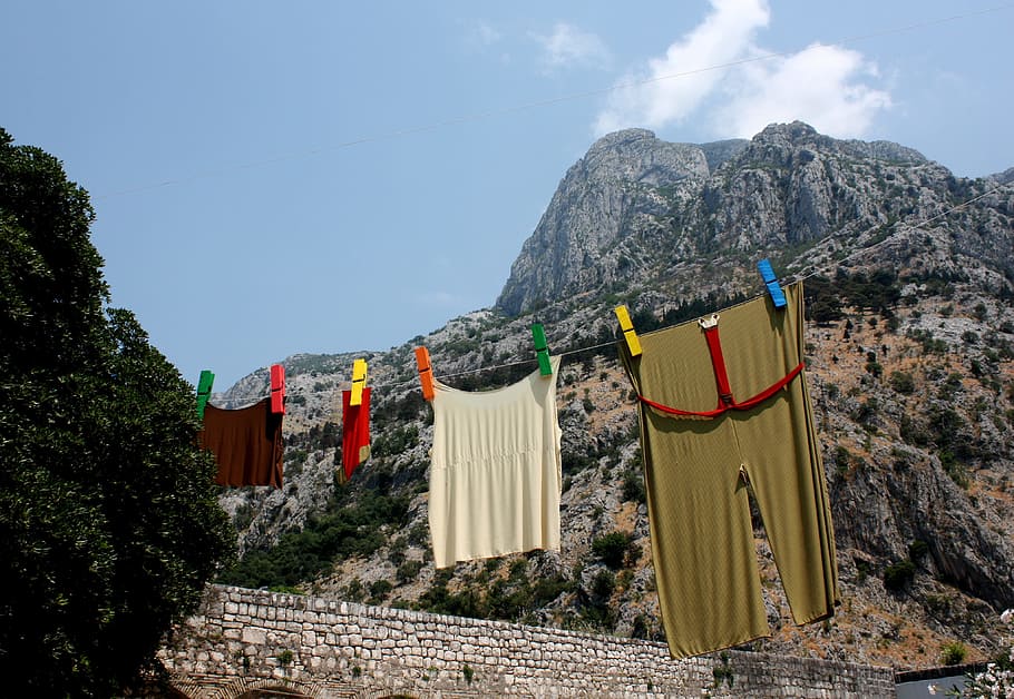 budva, mountains, laundry, kent, mandal, sky, nature, no people, HD wallpaper