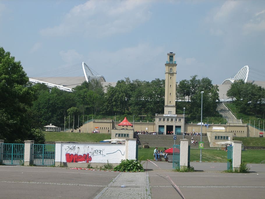 stadium, leipzig, tree, meadow, input, architecture, built structure HD wallpaper
