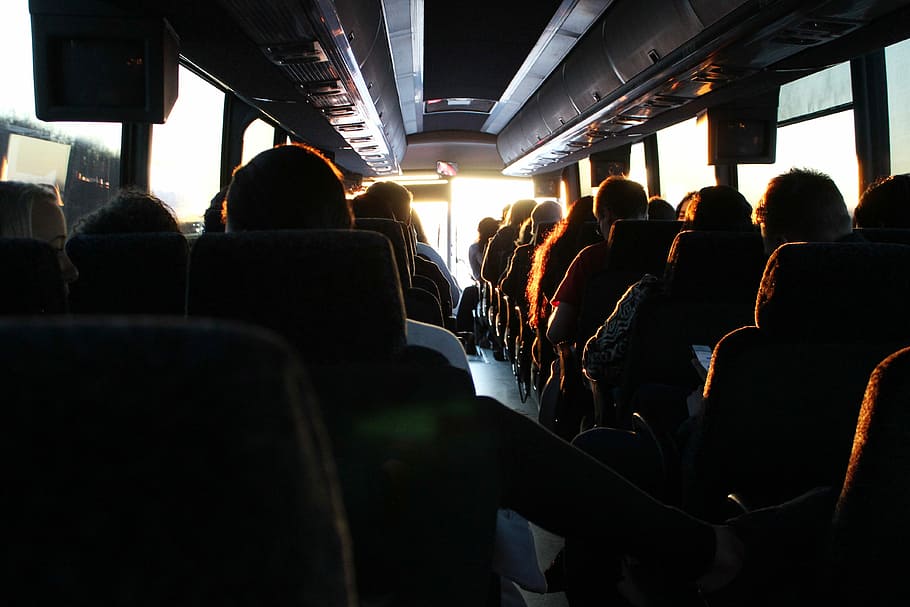 Into the light, group of people riding in bus, vehicle, travel, HD wallpaper