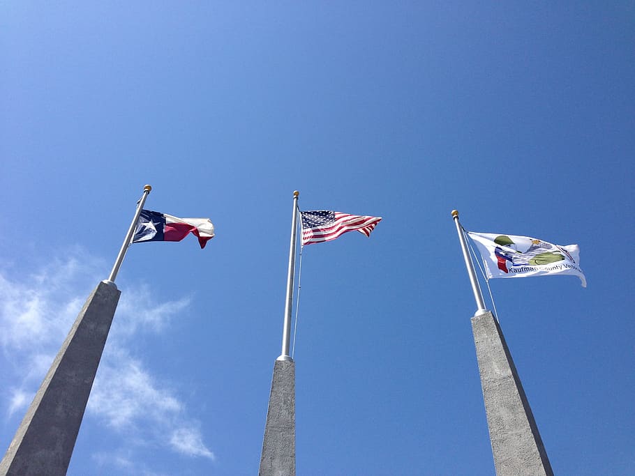 Texas Flag, American Flag, Blue Sky, flags, nationality, usa HD wallpaper