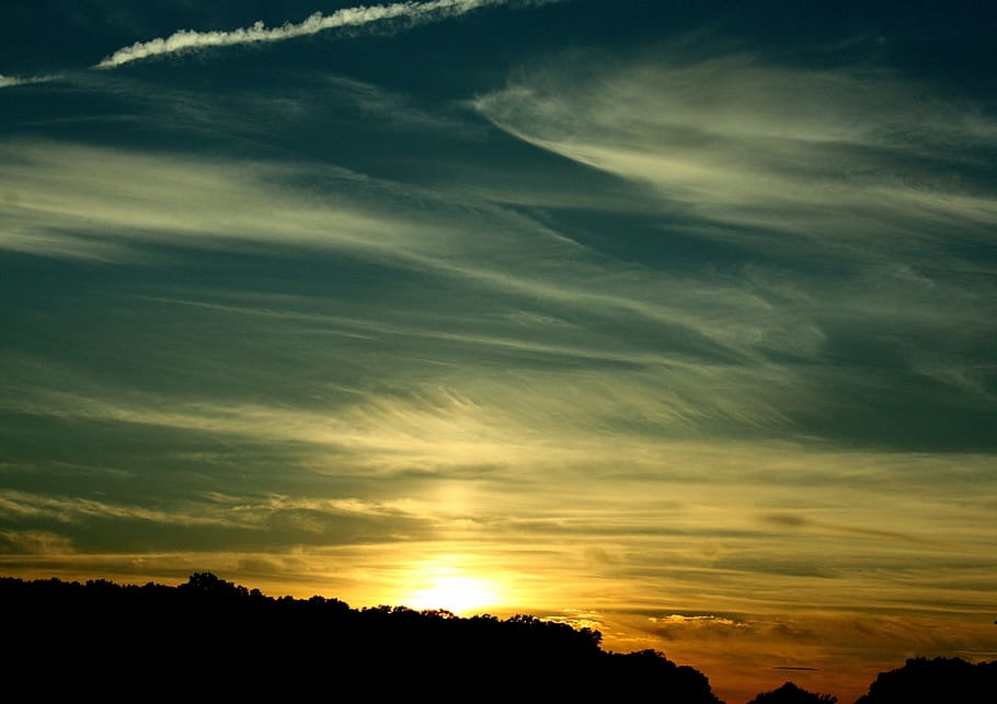 sunset, horizon, sky, nature, landscape, blue, scene, scenery HD wallpaper