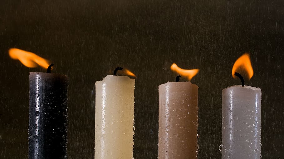 candles, light, candlelight, flame, water, rain, fire, burning HD wallpaper