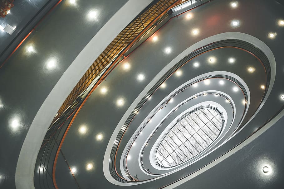 lights, building, architecture, ceiling, bright, design, futuristic HD wallpaper
