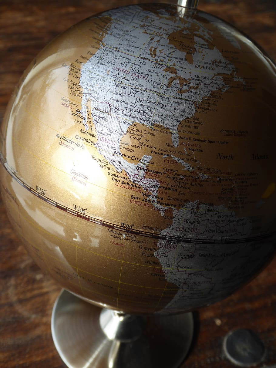 gold and gray desk globe, us, america, earth, world, map, planet HD wallpaper